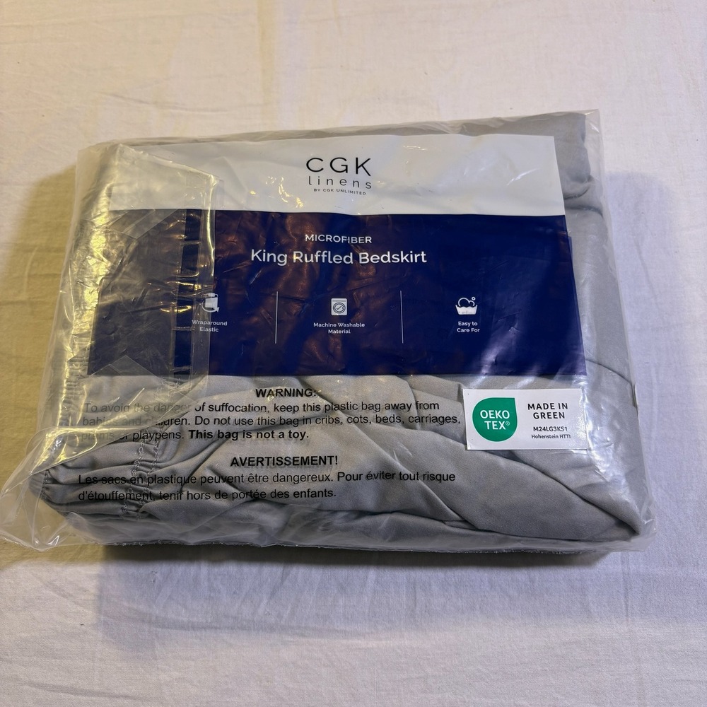 CGK Linens Microfiber King Ruffled Bed Skirt Light Grey‎ Easy Care